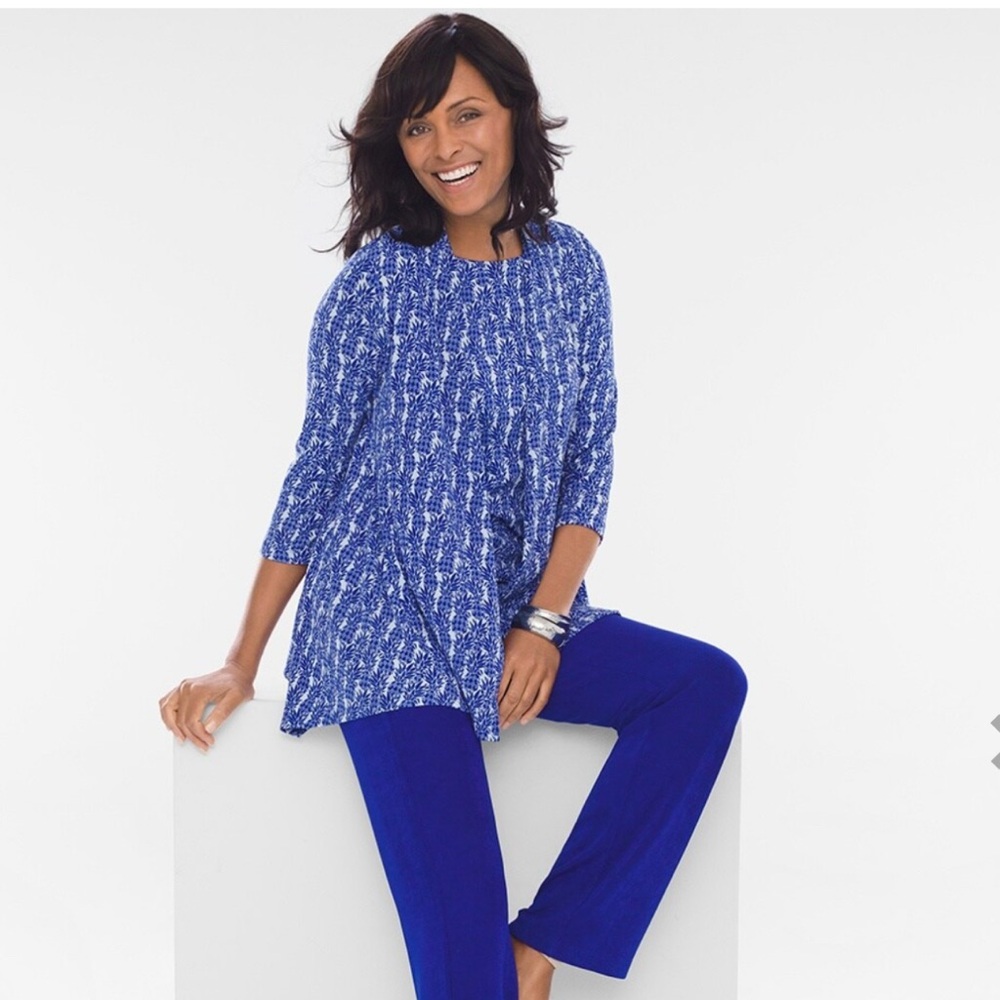 Chico’s Travelers Pineapple‎ Passion Jacket Blue Spark 2 Petite (12P-L)
